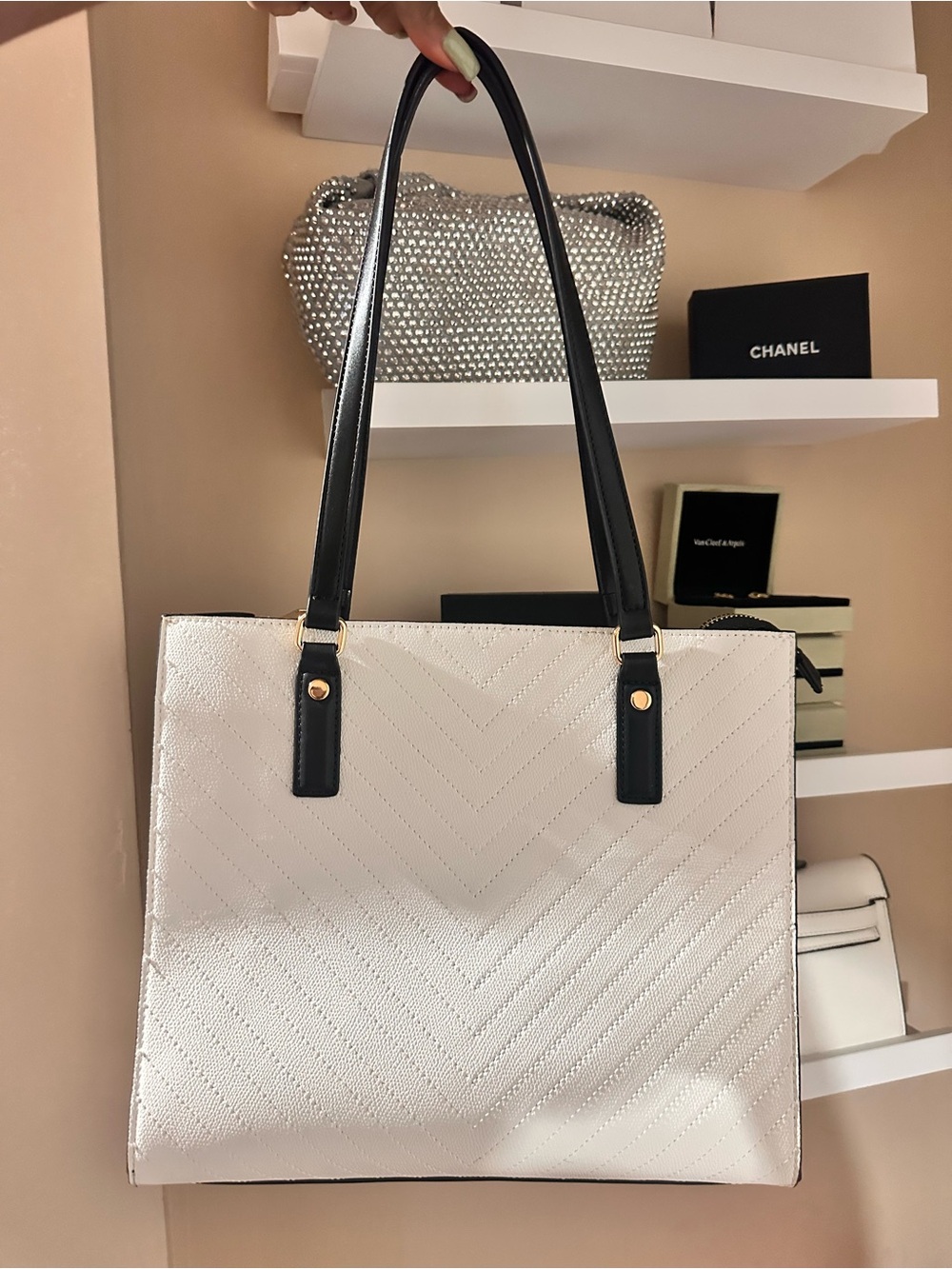 Aldo Classic Two-Tone White and Black Tote Bag